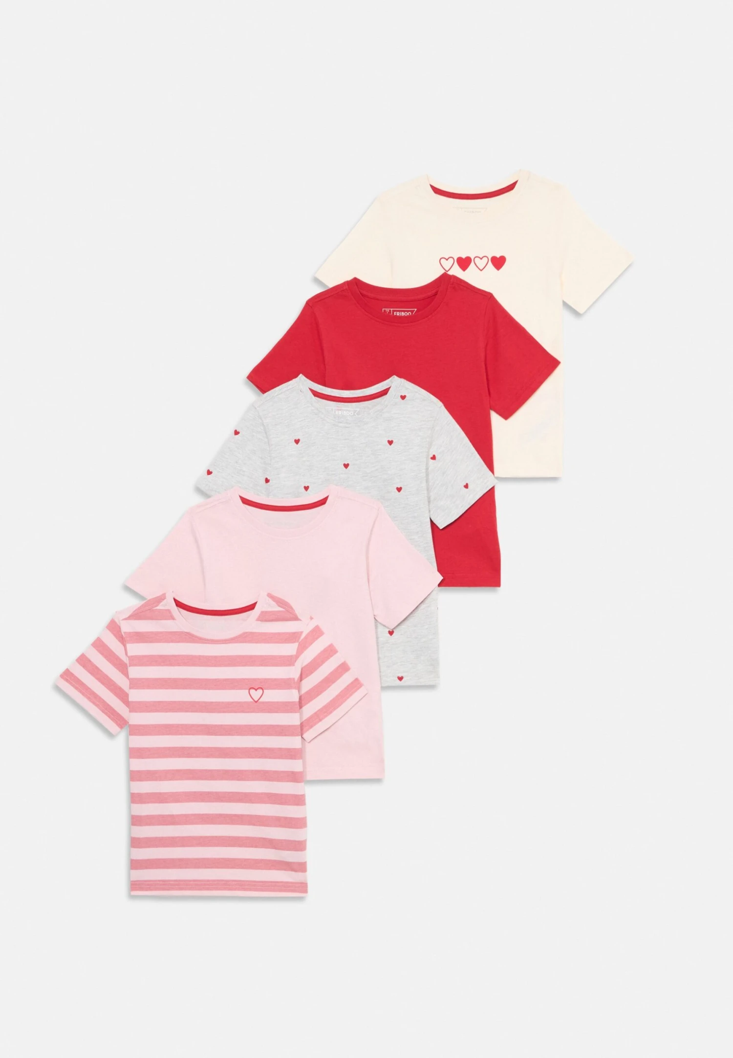 Friboo 5 PACK - T-Shirt Print - Light Grey/white/pink 1 Friboo 5 PACK - T-Shirt Print - Light Grey/white/pink