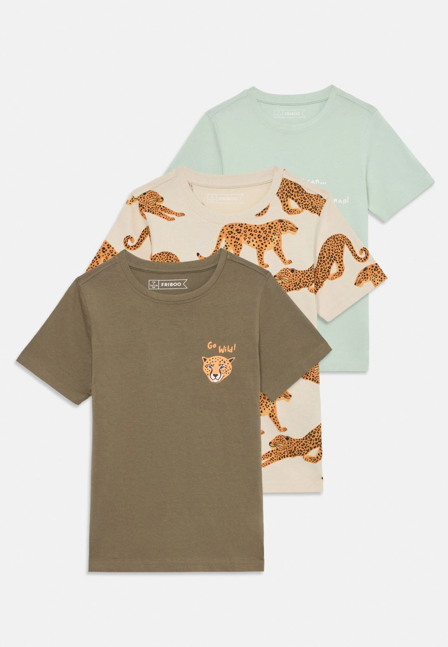 Friboo 3 PACK - T-Shirt Print - Tan 1 Friboo 3 PACK - T-Shirt Print - Tan