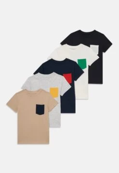 Friboo UNISEX 5 PACK - T-Shirt Basic - Light Grey/tan/dark Blue