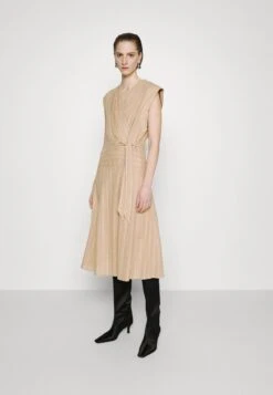 DKNY V NECK BELTED MIDI - Freizeitkleid - Khaki/ivory