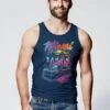 TANK-MIAMI BEACH USA OLDTIMER CAR PALMEN PRINT FASHIO - Top - Navy