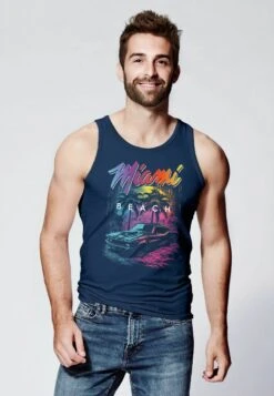 TANK-MIAMI BEACH USA OLDTIMER CAR PALMEN PRINT FASHIO - Top - Navy