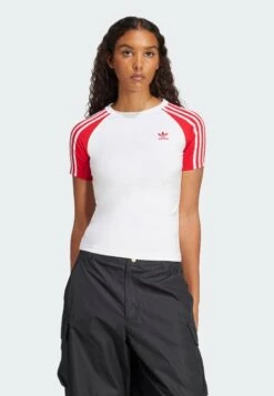 Adidas Originals 3S SLIM - Basic T-shirt - White Better Scarlet
