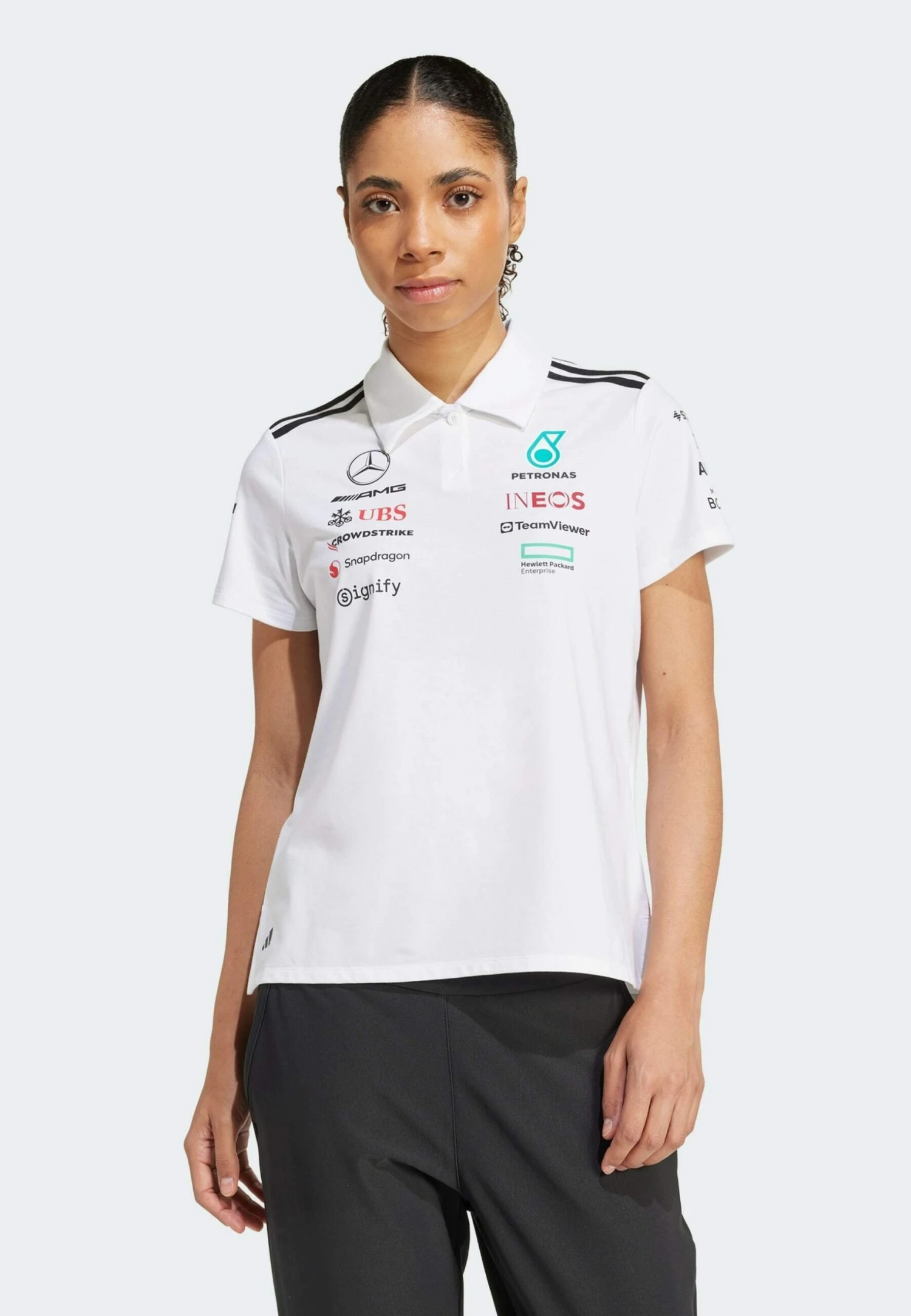 Adidas Originals MERCEDES - AMG PETRONAS FORMULA ONE TEAM WHITE WOMEN - Polo Shirt - White Melange Black 1 Adidas Originals MERCEDES - AMG PETRONAS FORMULA ONE TEAM WHITE WOMEN - Polo Shirt - White Melange Black