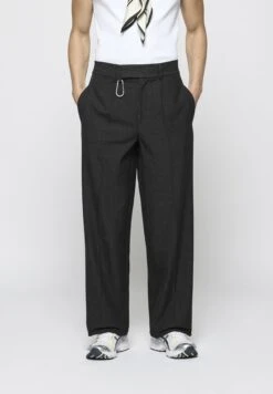 PINSTRIPED REGULAR TAILORED PANTS UNISEX - Trousers - Black