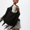 Stradivarius WITH FRINGE - Tote Bag - Black
