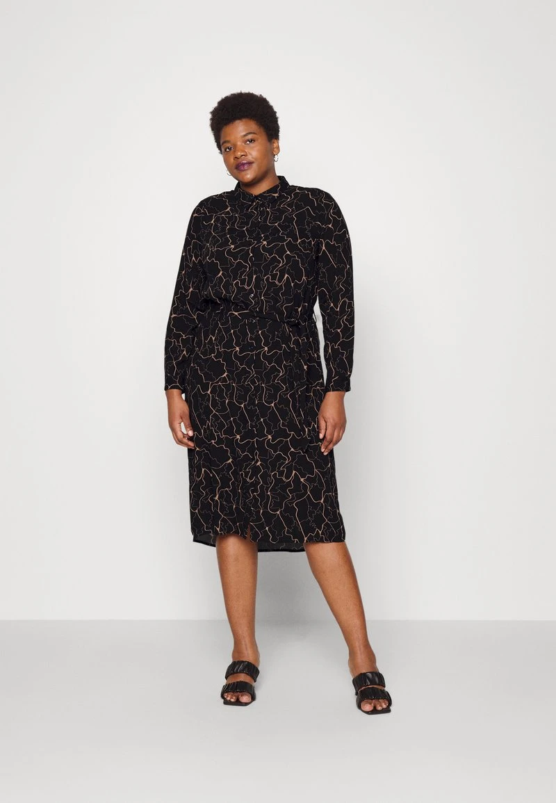 Vero Moda Curve VMANNA CALF SHIRT DRESS CUR - Blusenkleid - Black 1 Vero Moda Curve VMANNA CALF SHIRT DRESS CUR - Blusenkleid - Black